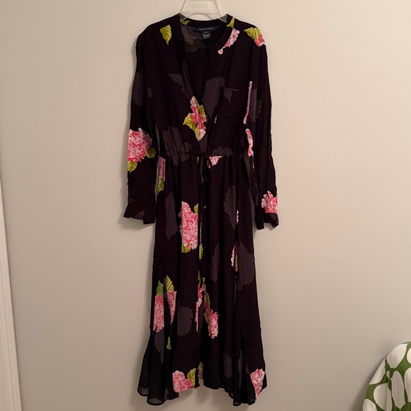 French Connection Dresses & Skirts - French Connection Black and Pink Floral Long Sleeve Dress